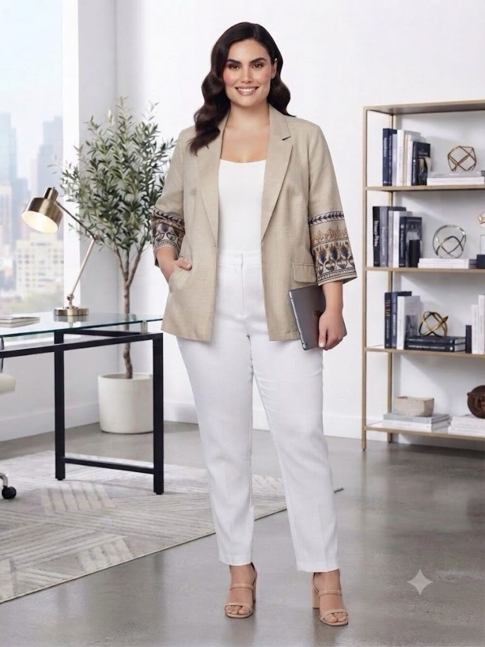 New York Clothing Co. Blazer 3/4 Embroidered Sleeves 2x Open Front Notch Lapel